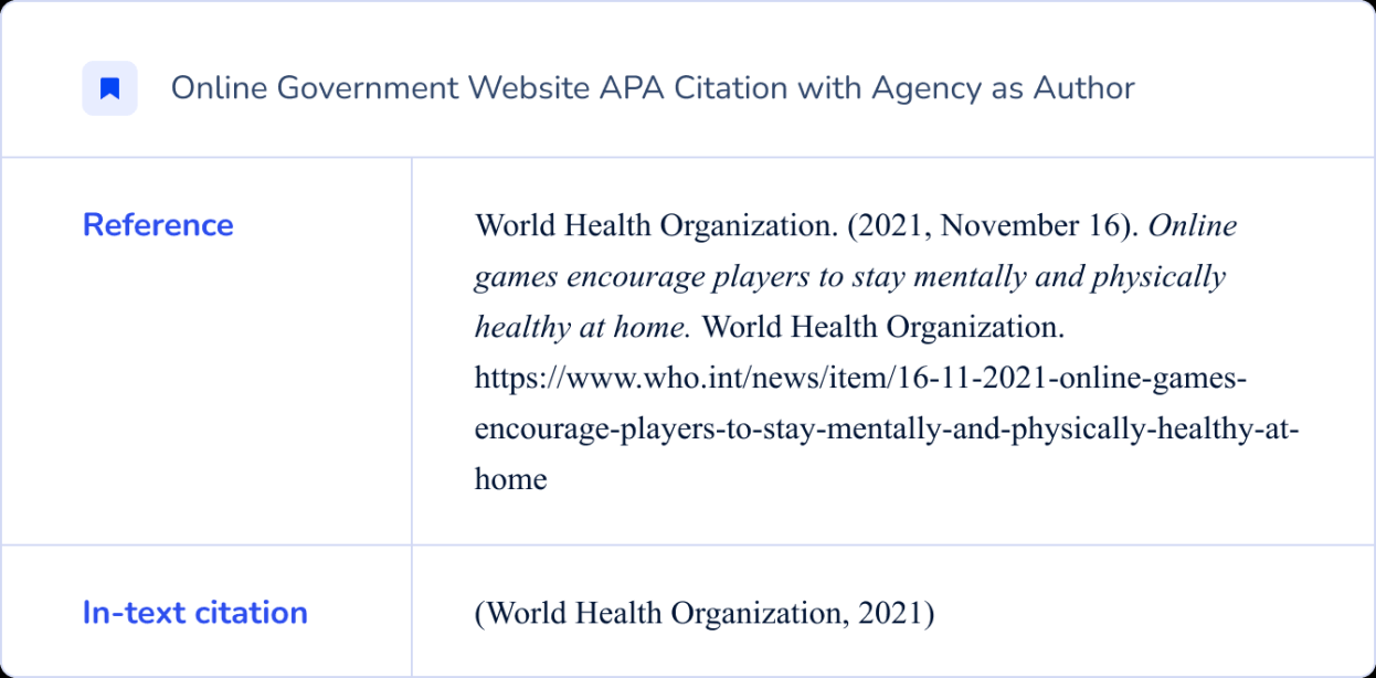 how to cite a government website in apa style amp