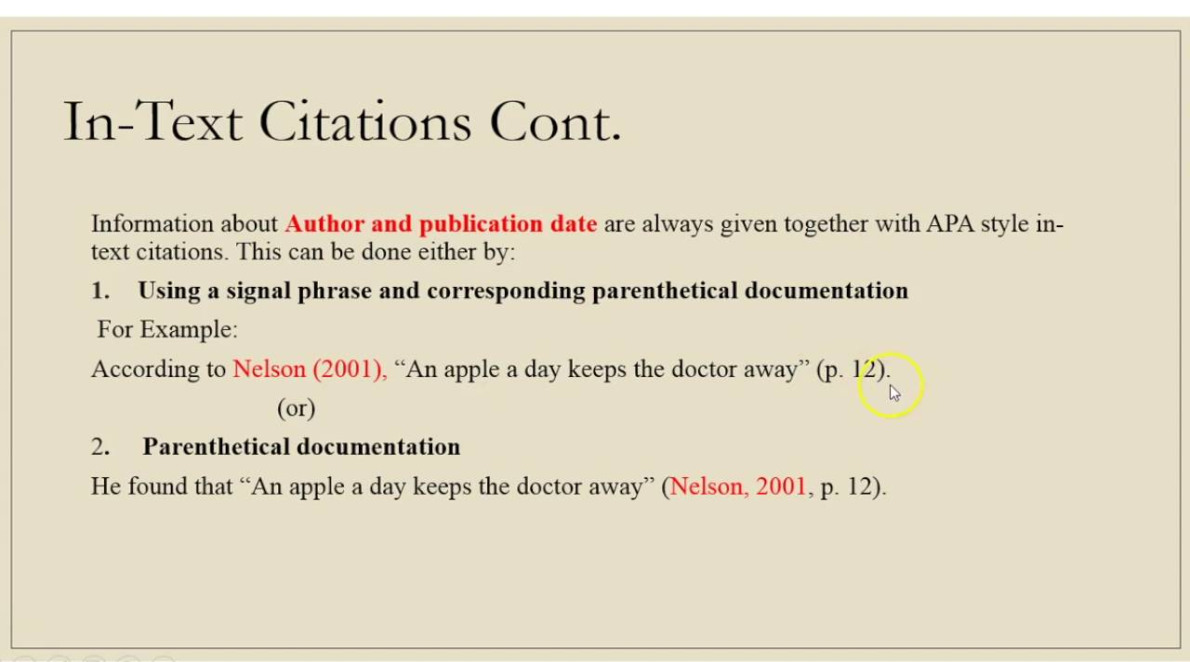In text citation in APA