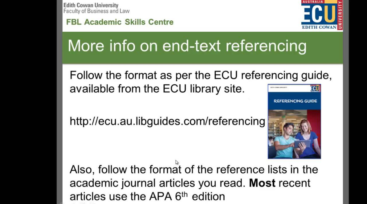 Workshop: In-text and end-text referencing using APA th edition @ ECU.